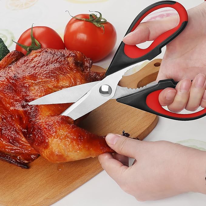 Kitchen Scissors, Stainless Steel Blades, Soft Grip, Multi-Purpose Heavy Duty Kitchen Scissors Set, Black/Grey, 2 Piece Set