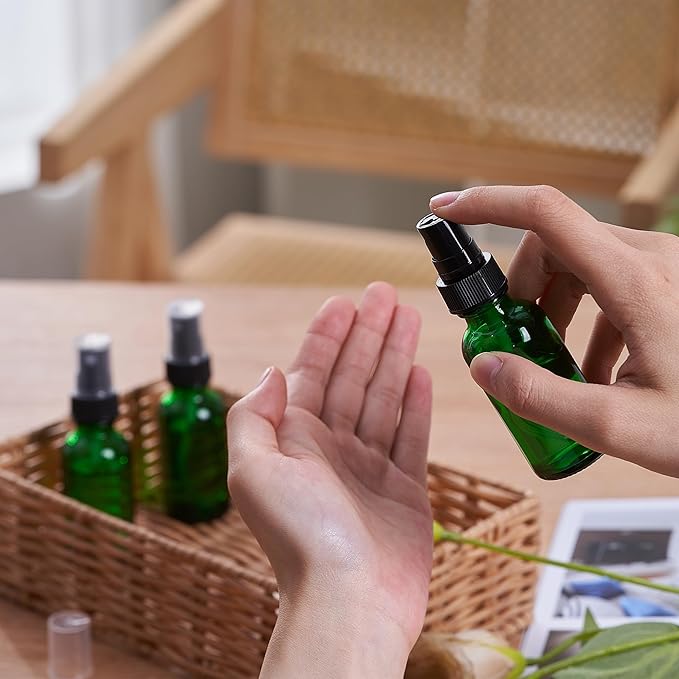 2 oz Glass Spray Bottles, Reusable Fine Mist Sprayer Small Spray Bottle, Leak-Proof Design, Perfect for Travel, Skin Care, Perfumes, Botanical, Cleansing (Green, 2oz-48pcs)