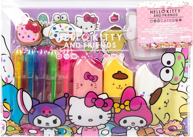 Hello Kitty 22-Piece Kawaii Stationery Set, Cute School Supplies, Sanrio Accessories, Includes Notebook, Squishy Stickers, Sanrio Pens, Travel-Friendly, Easy Storage, Collectible, Unisex, Ages 4+