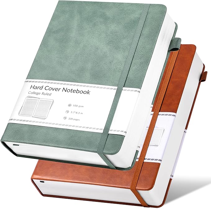 CAGIE 2 Pack Journals for Men Women- Journaling Notebooks Journals Leather for Writing Work Diary A5 Hardcover Thick