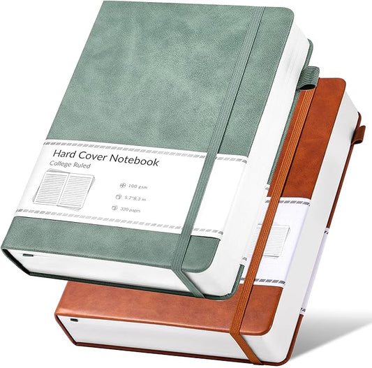 CAGIE 2 Pack Journals for Men Women- Journaling Notebooks Journals Leather for Writing Work Diary A5 Hardcover Thick