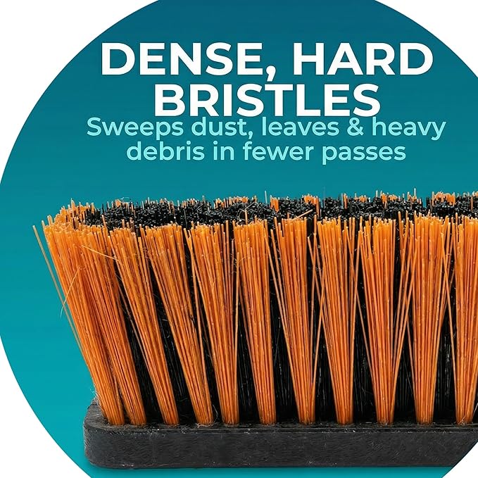HELOMOR Outdoor Broom Set, 2 Pack Push Broom Outdoor with 62” Long Handles, Heavy Duty Brooms for Driveway, Deck, Garage & Patio, Includes Dustpan Bin and Work Gloves