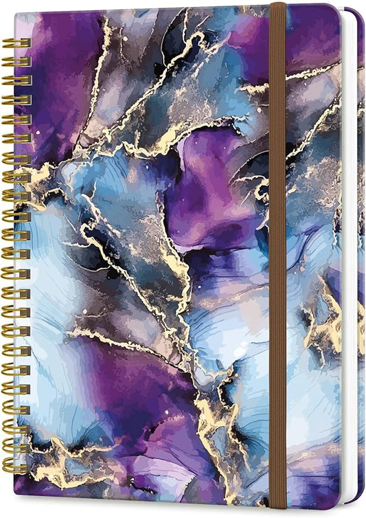 Spiral Journal Notebook, A5 Cute Notebooks for Women Men, College Ruled Hardcover Notebook for Work & Note Taking, 60 Pages Double-Wire Journals for Writing, Luxury Purple Marble
