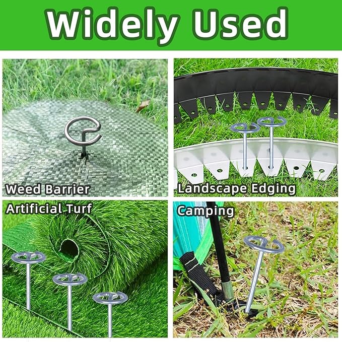 8 Inch Circle Top Landscape Staples, 100Pcs 8 Gauge Galvanized Steel Heavy Duty Gardn Stakes for Outdoor Gardening Weed Barrier Sod Fabric