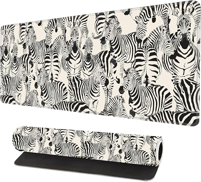 Large Desk Mat, Desk Matt for Desktop, Computer Gaming Mouse Pads, Anti-Slip Rubber Base, Stitched Edges Soft Mat for Desktop Office Home 31.5 x 11.8 Inches (Striped Zebra)
