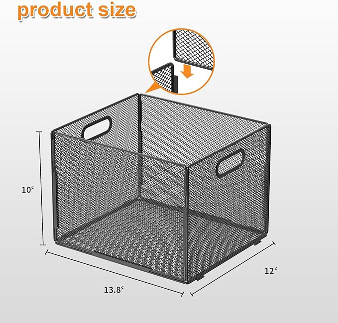 Hanging File Organizer, File Box Organizer with Handle, Metal Mesh Hanging File Folder Box, Letter Size Filing Crate Bin Holder for Home Office Desk(2 Pack)