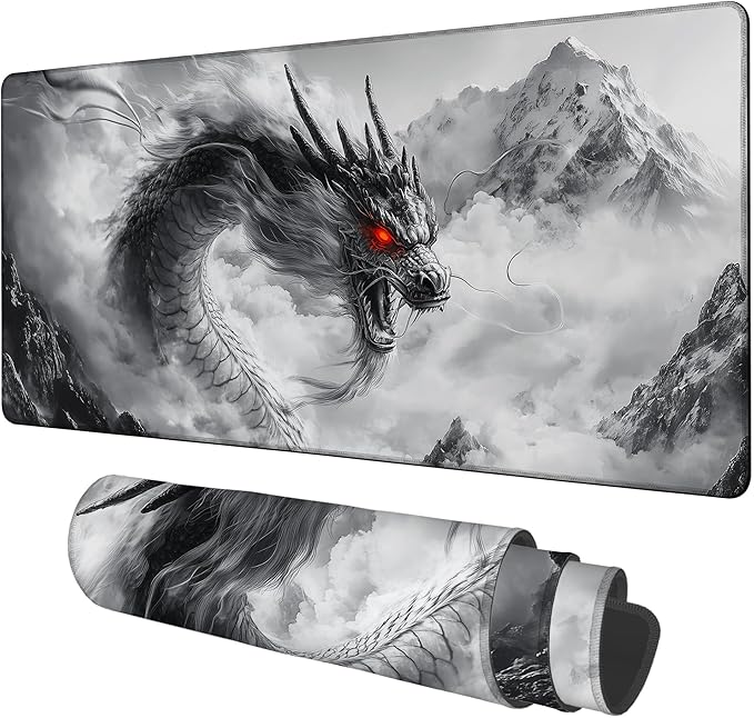 Large Mouse Pad Chinese Dragon Gaming Desk Pad Computer Keyboard Non-Slip Waterproof Mouse Mat with Rubber Base and Stitched Edges Entertainment Office Writing Desk Mat 35.4 x 15.7 Inches