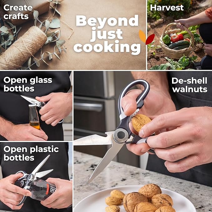 Kitchen Shears by Gidli - Liftime Replacement Warranty* - Includes Seafood Scissors As a Bonus - Heavy Duty Utility Stainless Steel All Purpose Ultra Sharp Scissors for Food/Cooking