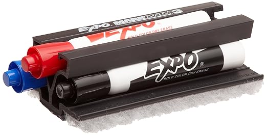 Brady 112632 Black, Red And Blue Color Dry Erase Marker And Eraser Set