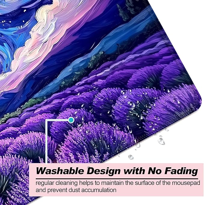 Fantasy Starry Night Lavender Field Gaming Desk Mat, Computer Keyboard Large Extended Long Floral Mouse Pad for Office and Home, XL (W27)