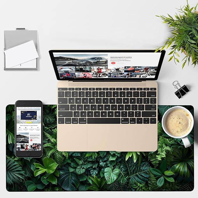 Large Mouse Pad Monstera Leaf Gaming Desk Pad Computer Keyboard Non-Slip Waterproof Mouse Mat with Rubber Base and Stitched Edges Entertainment Office Writing Desk Mat 35.4 x 15.7 Inches