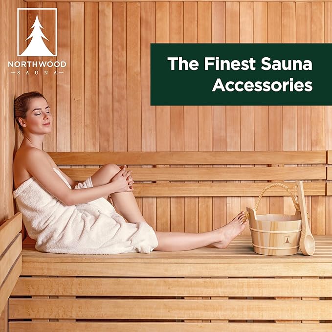 Sauna Bucket and Ladle Set - Handmade from Finnish Pine Wood - Natural Rope Handle - 1 Gallon (4 Liters) Water Capacity