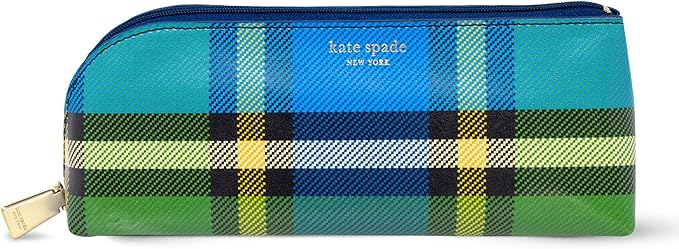 kate spade new york Pen and Pencil Case with Office Supplies, Zip Pouch Includes 2 Pencils, Sharpener, Eraser, and Ruler, Grand Plaid Duo