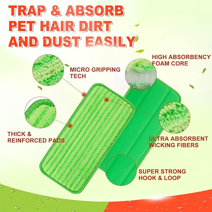 Reusable Mop Pad Wet Jet Refills Compatible with Swiffer WetJet Mop, 4 Pack Wet Jet Pads, Microfiber Mop Pad Refills for Floor Mopping and Cleaning, Wet & Dry Use for Swiffer Wet Jet Pads