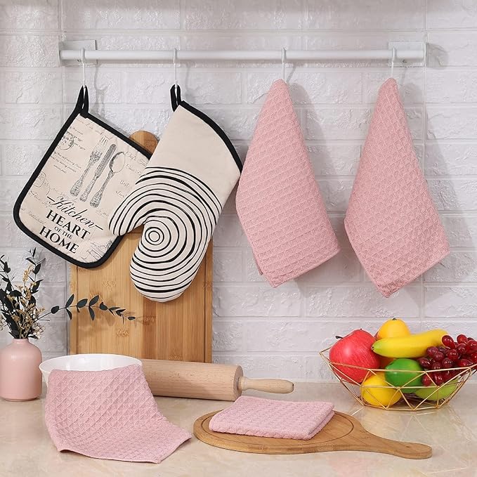 Homaxy Microfiber Waffle Weave Kitchen Dish Cloths, 12 x 12 Inch Ultra Absorbent and Solid Color Dish Towels for Kitchen Fast Drying Dishcloth for Washing Dishes, 8 Pack, Pink