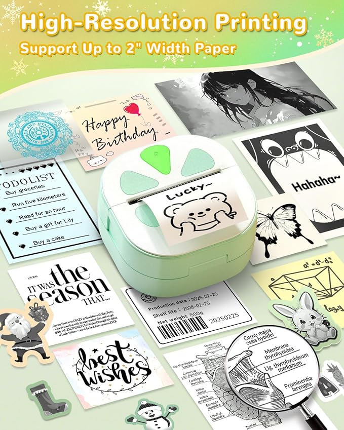 Sticker Printer, Print Pods Mini Printer, Bluetooth Thermal Sticker Maker Machine with 3 Rolls Paper, Print Pod Mini Printers for iPhone, Impresora Portátil for Study Note, Journal, DIY, Kids Gift