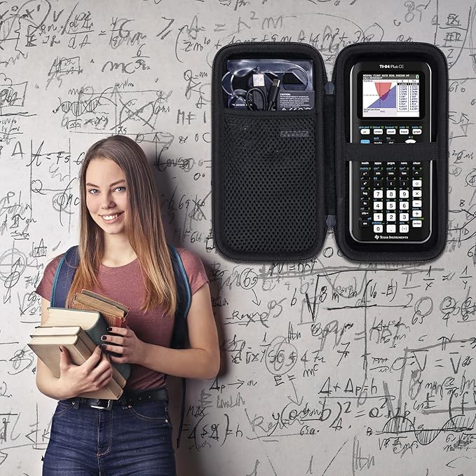 co2CREA Carrying Case for Texas Instruments TI-84 Plus CE Python Enhanced/TI-84/TI-Nspire CX II CAS/TI-Nspire CX II/TI-83 Plus/TI-89 Titanium/TI-85/TI-86 Color Graphing Calculator, All Black Case