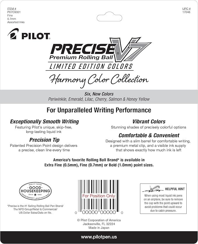 Pilot Precise V7 Capped Liquid Ink Rollerball Pens, Fine Point Ink Pens 0.7 mm, Colored Pens, Limited Edition Assorted Colors, Pack of 9 - Ideal for School, Journaling, & Office Writing