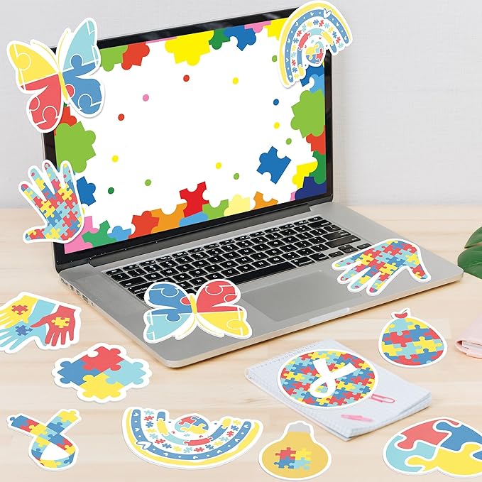 CJiangpo 30Pcs Autism Awareness Sticky Notes Pads, 600 Sheets Colorful Puzzle Pieces Self Stick Notepad Memo Pads Autism Inspirational Page Marker Gift for Women Men Kids Classroom Prizes Party Filler