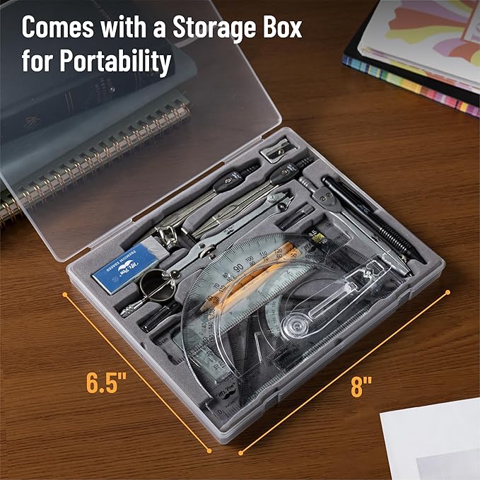 Mr. Pen Geometry Set with 6 Inch Swing Arm Protractor, Divider, Set Squares, Ruler, Compasses and Protractor, 15 Piece Set