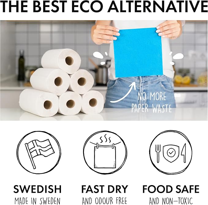 SUPERSCANDI 10 Pack Reusable Cleaning Cloths - 100% Biodegradable & Compostable | Washable Swedish Dishcloth - Food-Safe & Plastic-Free | Kitchen Cloth Suitable for Any Surface, Pink Green Blue