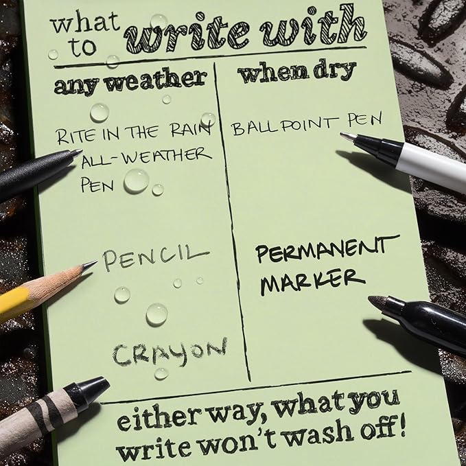 Rite in the Rain Weatherproof 3" x 5" Top Spiral Notebook Kit: Tan CORDURA Fabric Cover, 3" x 5" Green Notebook, and an Weatherproof Pen (No. 935-KITL)