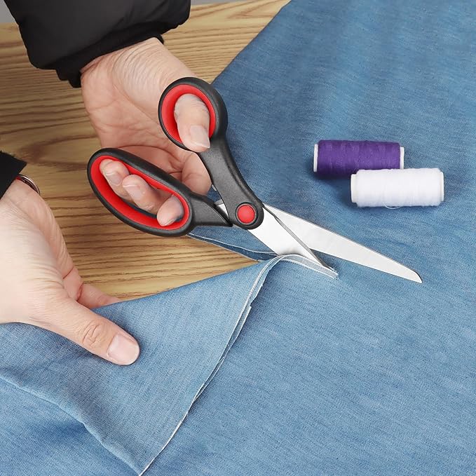 Left-Handed Scissors, 2 Pieces 8-Inch Stainless Steel Scissors Set with Soft Grip for Home, School, Office, Sewing Fabrics, Red