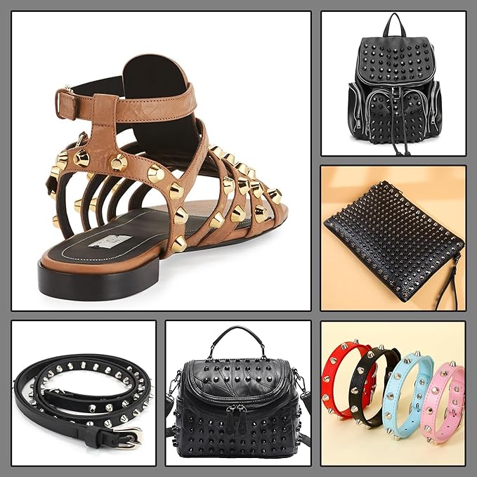 YORANYO 120 Sets 12x7mm Purse Feet for Handbags Barrel Leather Rivets Studs for Clothing Metal Studs and Spikes with Hole Punch and Barrel Rivet Setter for Shoes Bags Belts Dog Collars Leather Craft