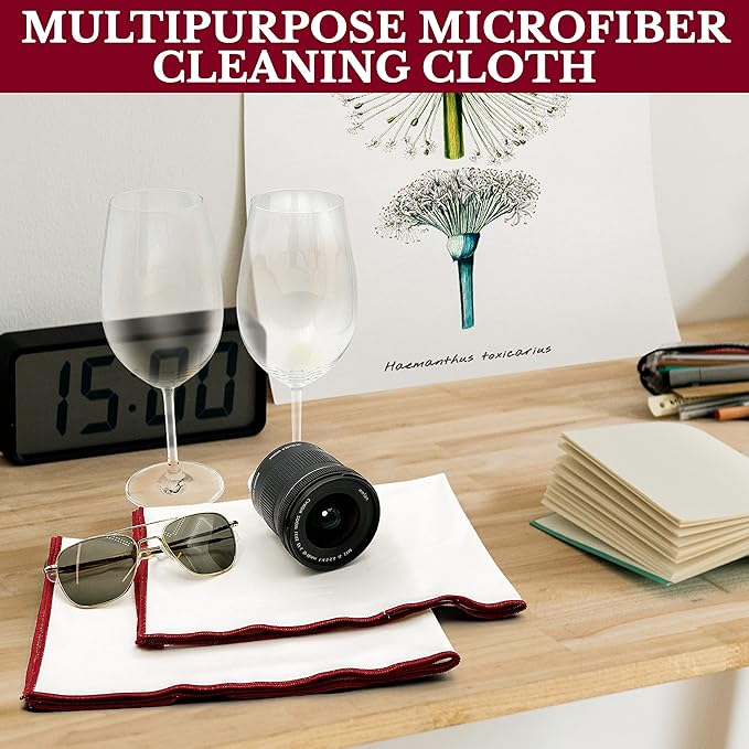 Wine Chic The 4-Pack Premium Microfiber Wine Glass Polishing Cloths, Large Lint-Free Drying Towels for Glasses, Stemware, Glassware, Camera Lenses, This Design 20 Inch X 25 Inch (White, 4 Count)