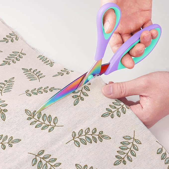 Scissors, Sharp Titanium Coating Blades, Soft Grip Handle, Multi-Purpose Scissors Set of 3 Suitable for Families, Office, and School Use, Purple Green