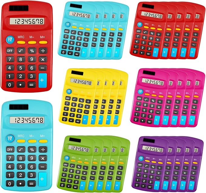 18 Pieces Pocket Calculators,Pocket Mini Calculators,8 Digit Display Basic Calculator,Solar Battery Dual Power Function Calculator for Students Kids Home Office (Multicolor, 18 Pieces)