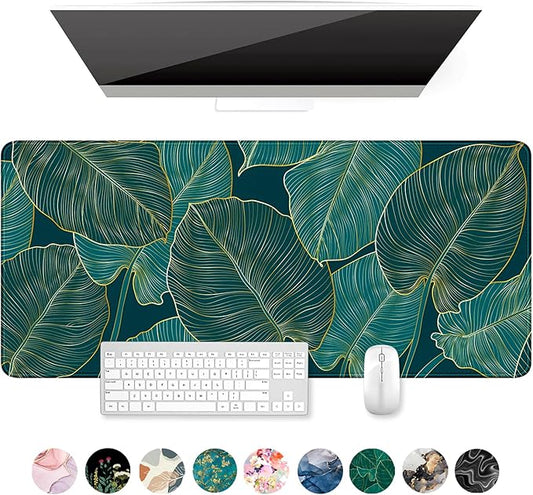 Auhoahsil Desk Mat, Ultra Large Mouse Pad, XXL Gaming Mousepad, Green Tropical Leaves Deskpad, Big Extended Full Size Mouse Pad, Desktop Desk Matt for Keyboard, Laptop & Computer, 35.5 x 15.7 in