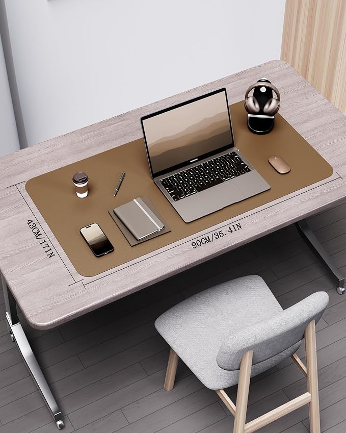 YSAGi Double-Sided Desk Pad, 35.4"x17"Leather Desk Mat, Eco Cork Desk Pad Protector,Large Mouse Pad,Waterproof Desk Blotter for Office/Home(Khaki)