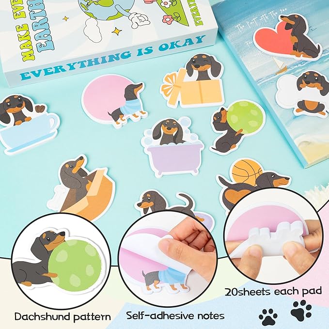 CJiangpo 30Pcs Dachshund Sticky Notes Cute Dog Sticky Note Pads, 600 Sheets Self Stick Notepad Memo Pads Funny Page Marker Classroom Rewards Back to School Animal Party Favors Filler Gift