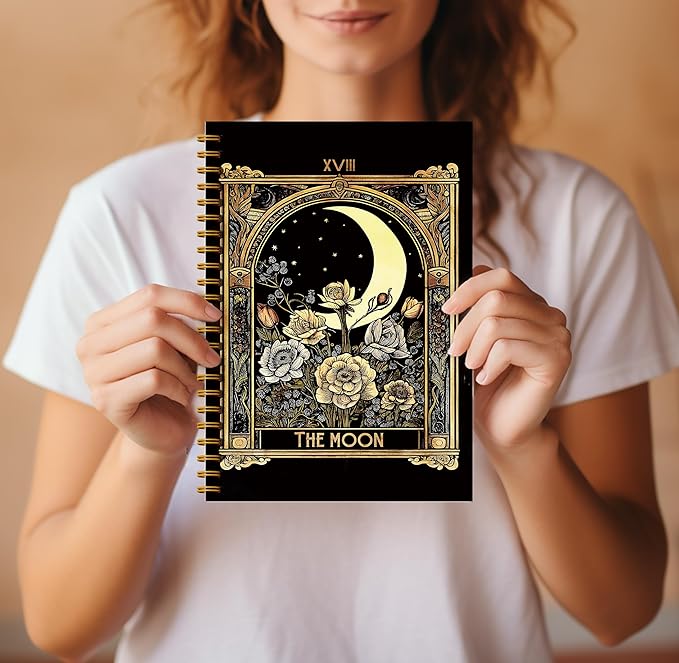 Tarot Card Notebook Journal - The Moon Tarot Notebook, 5.5×8.3 Tarot Spiral Bound Notebook Aesthetic with 164 Pages, Witch Journal, Witch Gifts