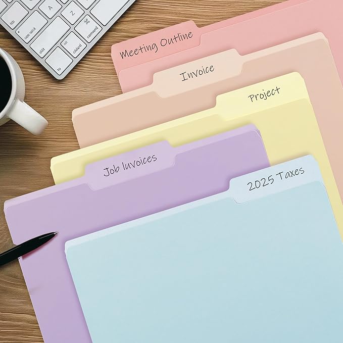 Color File Folders, 1/3-Cut Tabs, Letter Size, 6 Colors Organizer File Folders for School Home Office Business (120, Pastel Colors)