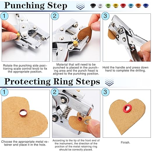 Honoson 3/16 Inch Grommet Tool Kit Eyelet Plier Set Hole Punch Grommet Hand Press Pliers with 200 Pieces of Eyelets for Shoes Clothes Bags(Multicolor)