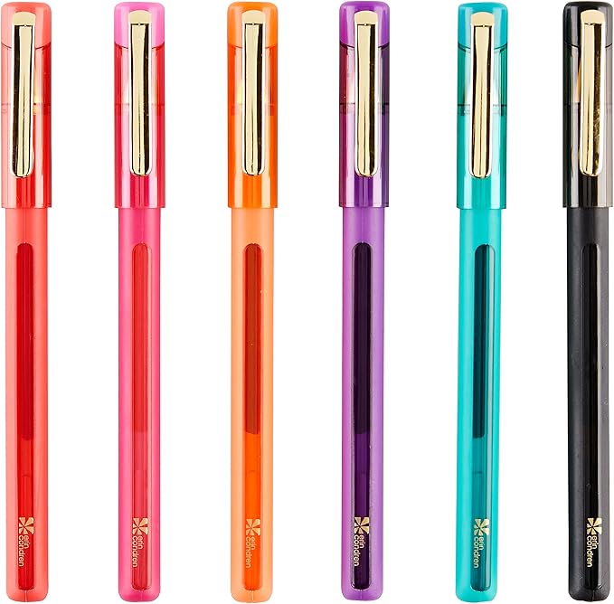 Erin Condren 6-Pack Colorful Gel Pens - Gem Tones -Gel Pen Ink Including Colors Red, Fuchsia, Orange, Purple, Aquamarine, Black and More! Perfect for Coloring and Writing