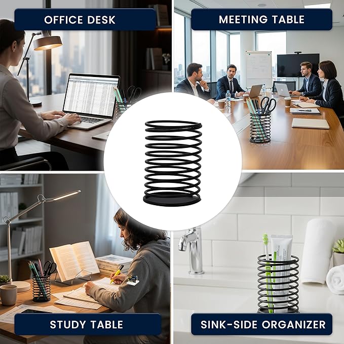 Wire Pencil Holder for Desk | Spring Shaped Pen Cup Holder & Pencil Cup Organizerfor Desk | Multipurpose Cute Pen Holders & Countertop Toothbrush Holders | Unique Stationary Organizer for Desks