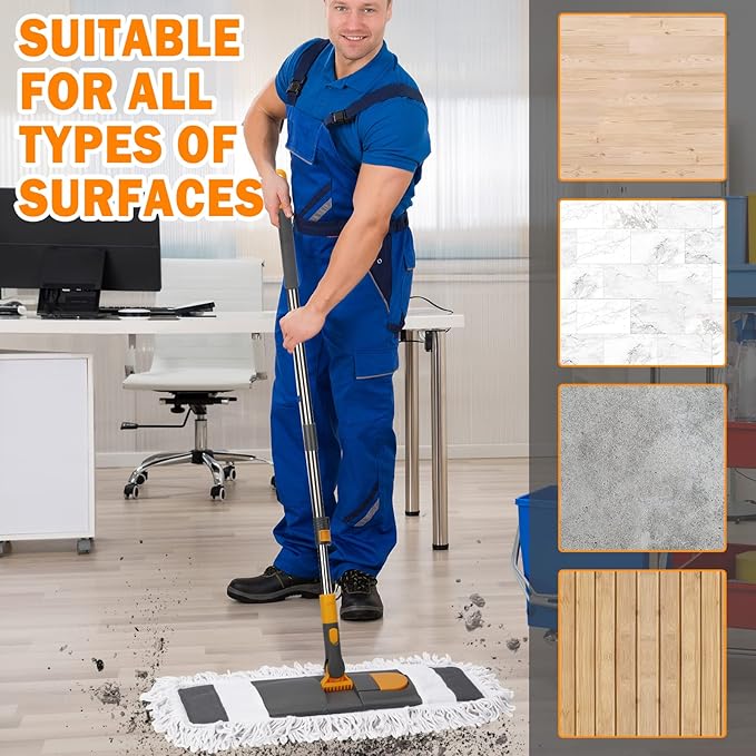 MASTERTOP Dust Mop for Floor Cleaning, Microfiber Floor Mop with 2 Washable Pads, Height Adjustable Long Handle, 26.4'' Dry and Wet Flat Mop for Hardwood, Laminate, Tile, Marble