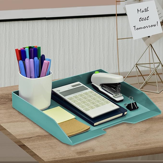 Acrimet Stackable Letter Tray Single Side Load, Plastic, Desktop File Organizer (Solid Green Color) (1 Unit)