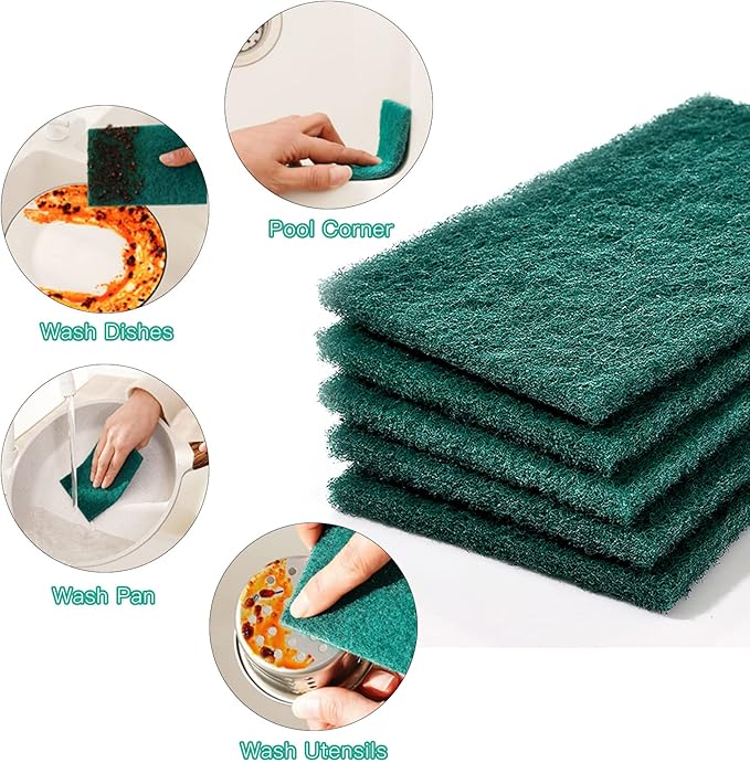 GUEICN Heavy Duty Scour Pads Sponge Dish Scrubber Non-Scratch Green Reusable Household Scrub Pads for Kitchen and Dish Cleaning Tool (20Pcs Sponge+3Pcs Clean Towel)