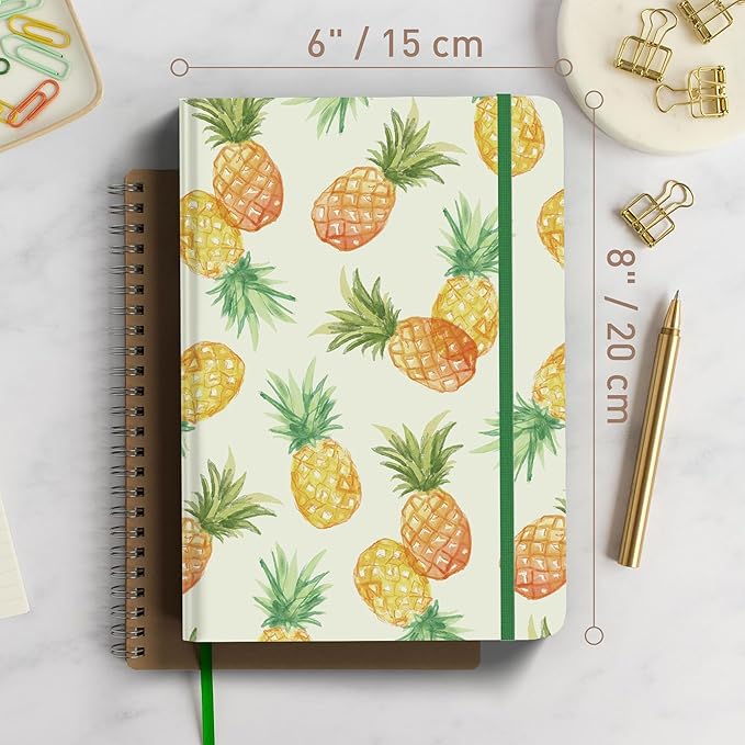 Rileys & Co Notebook Journal for Writing 8 x 6 Inches, Hardcover Daily Journaling Diary - 240 Lined Pages - Compact Notebook for Women, Men, Kids, Work and Travel (Scented Pineapple)