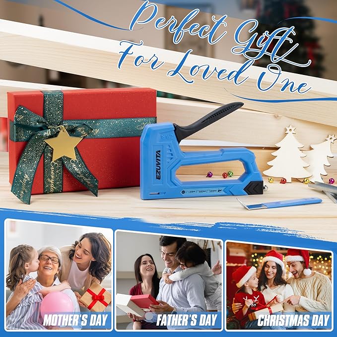 Light Duty Staple Gun for Wood, Blue Upholstery Staple Gun Kit with 2000pcs JT21 Staples 1/4, 5/16, 3/8 inch and Staple Remover, Stapler Gun for Crafts, DIY, Classroom, Decoration