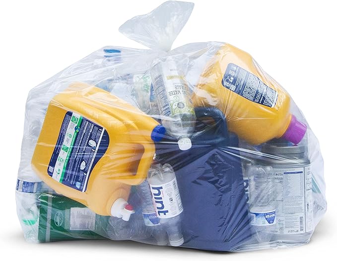 55 Gallon Clear Trash Bags, (50 Bags w/Ties) Large Clear Plastic Recycling Garbage Bags