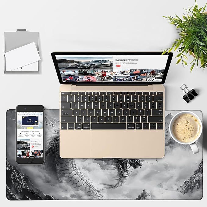 Large Mouse Pad Chinese Dragon Gaming Desk Pad Computer Keyboard Non-Slip Waterproof Mouse Mat with Rubber Base and Stitched Edges Entertainment Office Writing Desk Mat 35.4 x 15.7 Inches