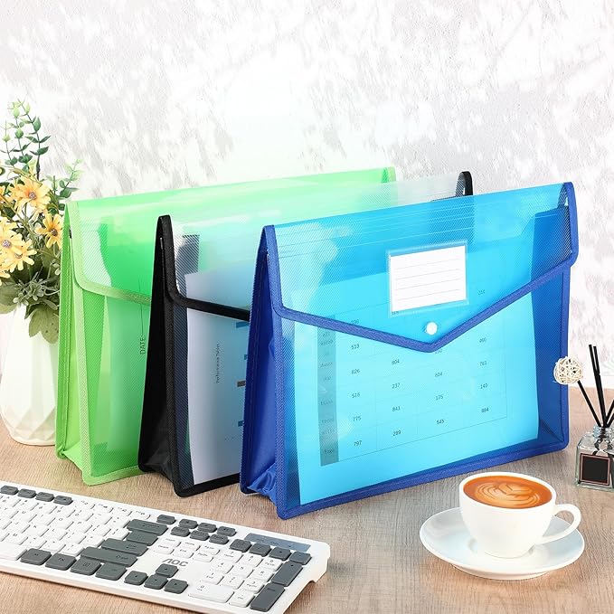 Epakh 3 Pack B4 Plastic Expanding File Folders Wallet for School Classroom Envelope File Folder Document Organizer Colorful Receipt Organizer with Snap Closure for Office (White Green Blue)