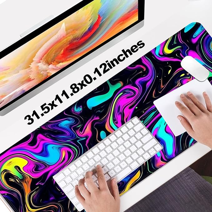 Abstract Colorful Marble Swirl Fluid Gaming Desk Mat, Computer Keyboard Large Extended Long Mouse Pad for Office and Home, XL (W22)