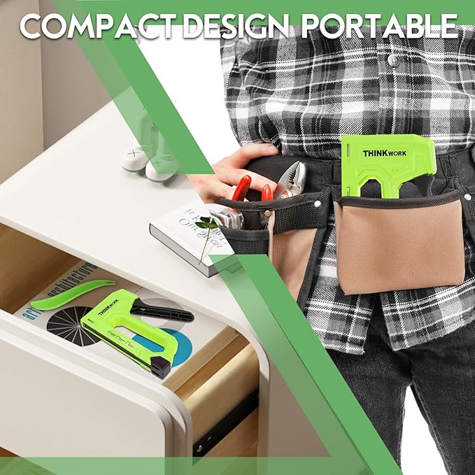 THINKWORK Light Duty Staple Gun - Upholstery Staple Gun for Wood with 1600pcs JT21 Staples 1/4", 5/16", 3/8" and Staple Remover, Fabric Stapler Gun for Crafts, Home Use, Wall, DIY, Lights Decor, Green