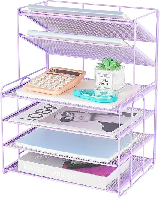 6-Tier Letter Tray Paper Organizer, Desk Organizers and Accessories, Desktop File Organizer, Office Desk Accessories for Office Supplies(Purple)